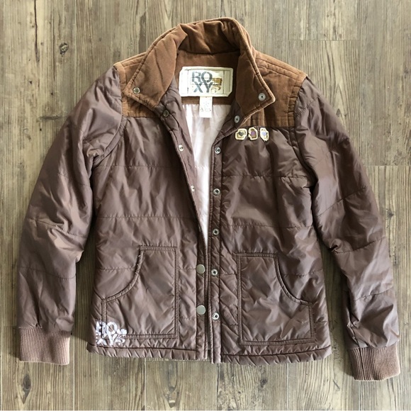 Roxy retro/vintage inspired button up jacket with corduroy & art nouveau graphic - Picture 2 of 15